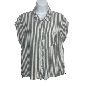 Orvis‎ Women Sm Striped Sleeveless Button Up Top Blouse Linen Blend Lightweight